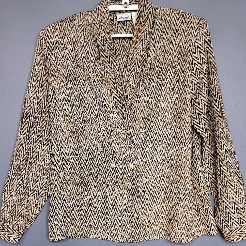 Anna Top Blouse Chevron Geometric Print Women Size Small Black Tan Cream
